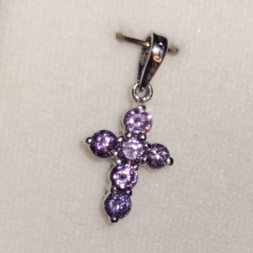 Delicate 18K White Gold Amethyst Gemstone Cross Pendant